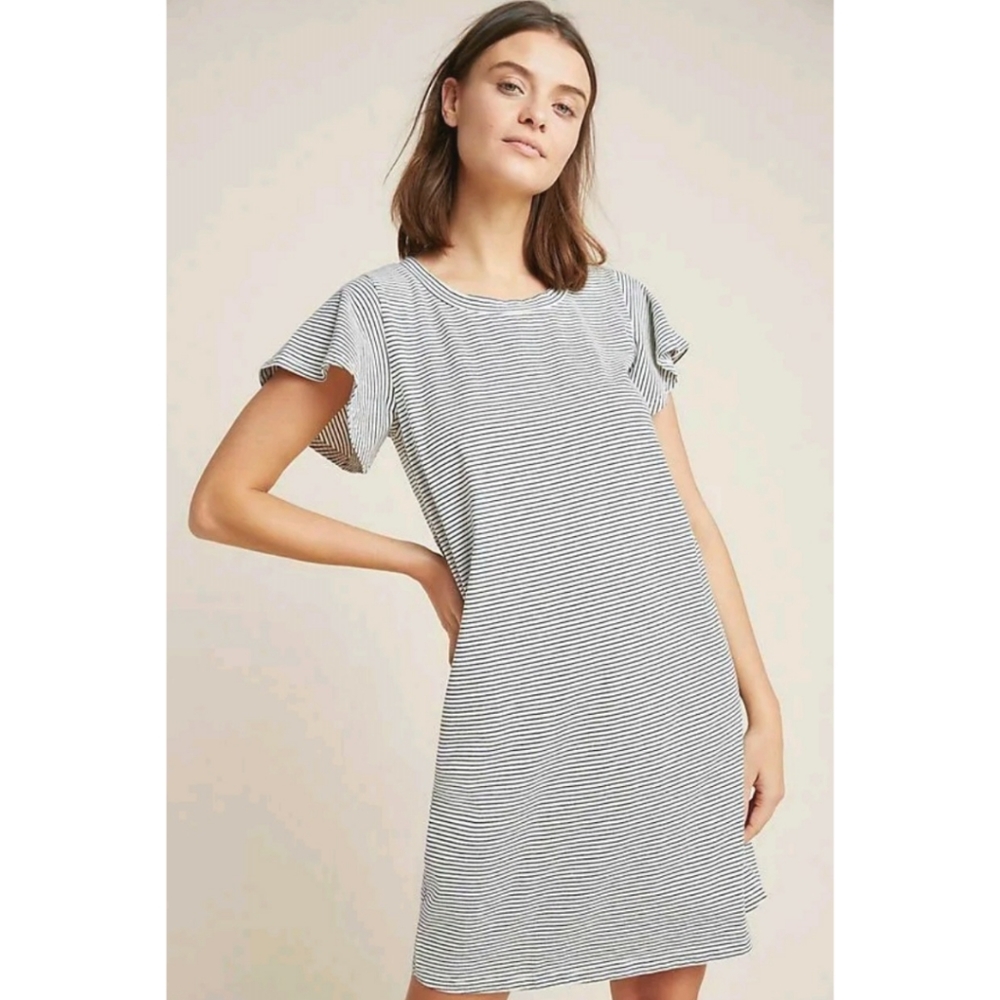 GUC szXS T.La navy/white striped flutter sleeve tshirt dress